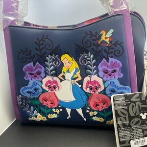 Loungefly Alice in Wonderland Floral Shoulder Bag - Blue and Purple